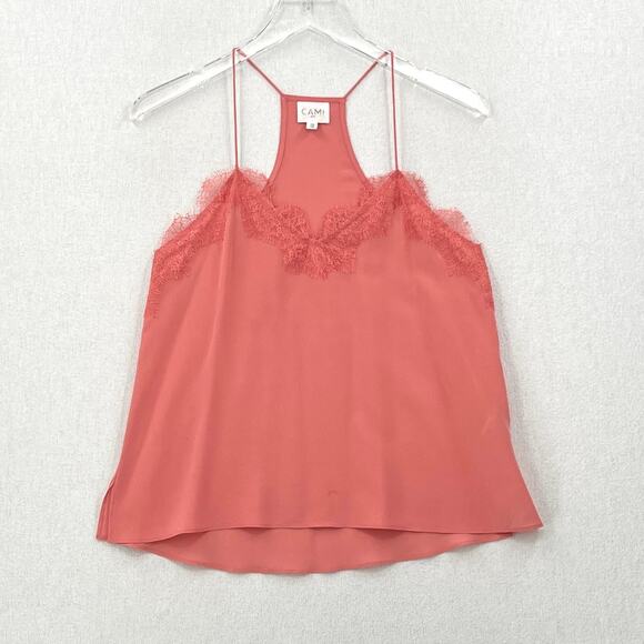 CAMI NYC Racer Silk Camisole Tank Womens XS Peach Pink Lace Trim Spaghetti Strap - Picture 1 of 13